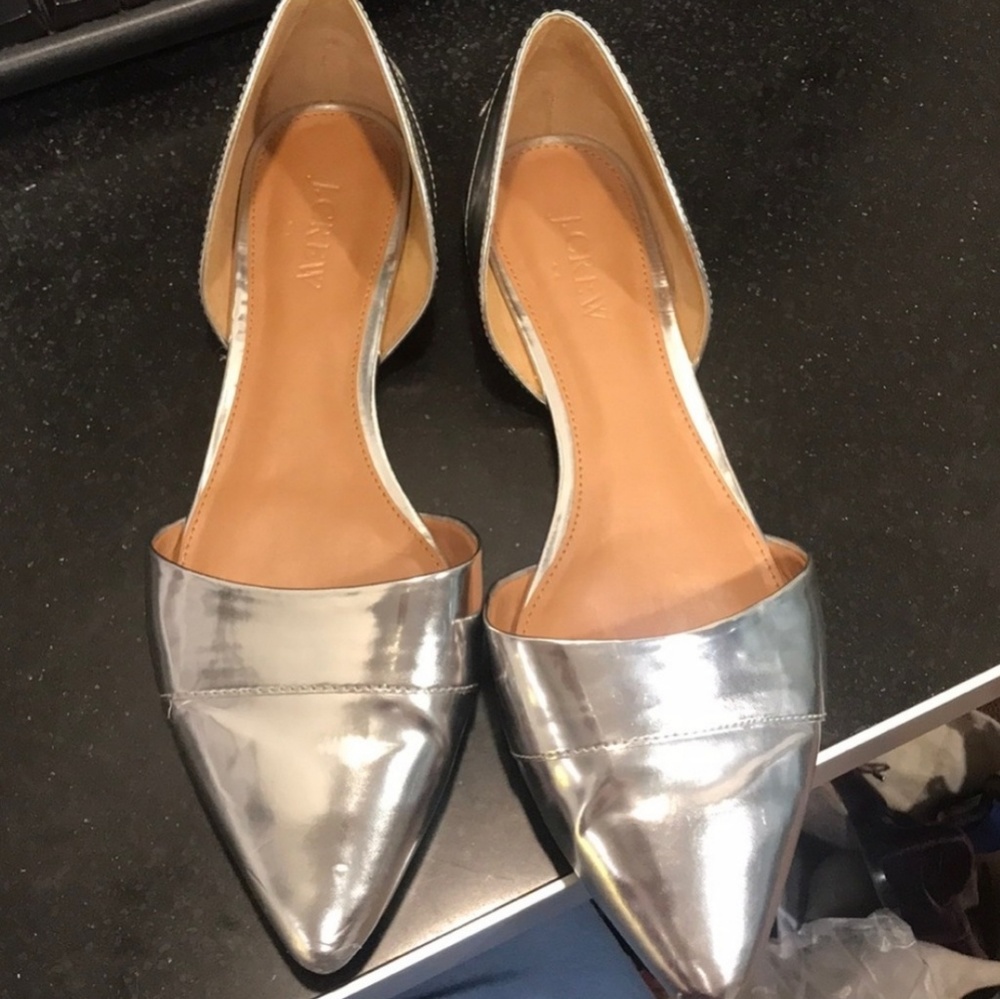 J. Crew silver mirrored leather d'orsay flats